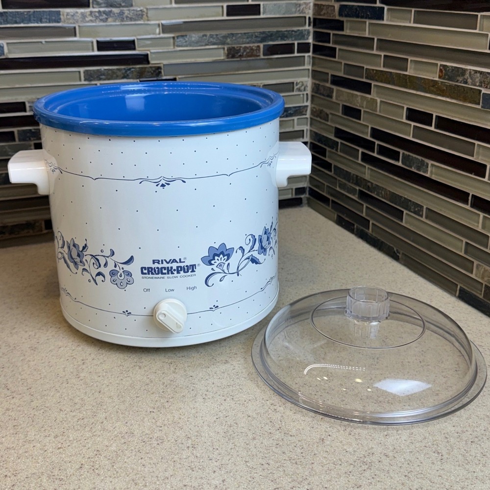 Vintage Rival Crock-Pot 3.5 Qt Slow Cooker Blue Cornflower‎ Floral Model 3100/2